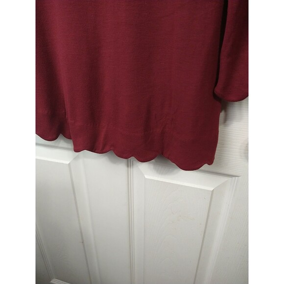 Hawthorn Woman S Knit Blouse Back Button Scalloped Design Red Pullover Casual - Picture 7 of 8